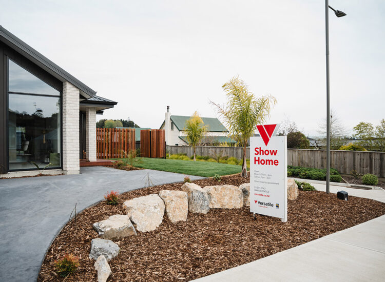 Front landscaped view of Versatile Show Home by Reese Landscaping in Nelson Tasman